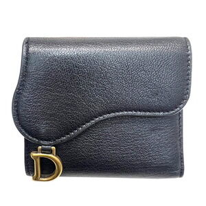Christian Dior Saddle Compact Tri fold Wallet Black Leather